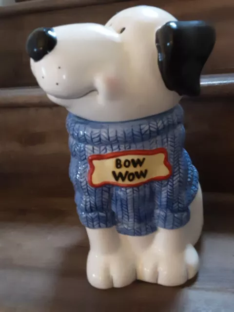 Mercuries Bow Wow Dog Ceramic Cookie Jar 11" Blue Knit Sweater