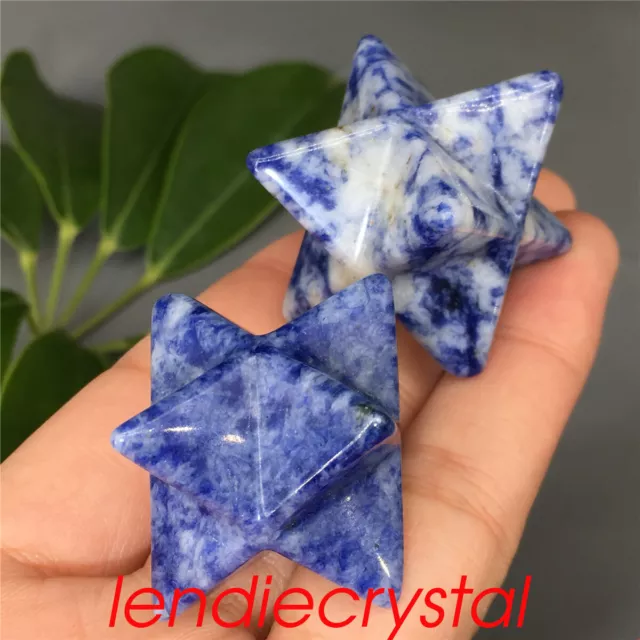 2pc Natural dot stone merkaba star quartz crystal skull gem carved healing reiki