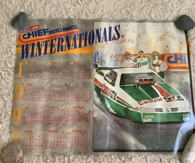 1991 NHRA Winston Drag racing cheif auto parts winter nationals calendar poster