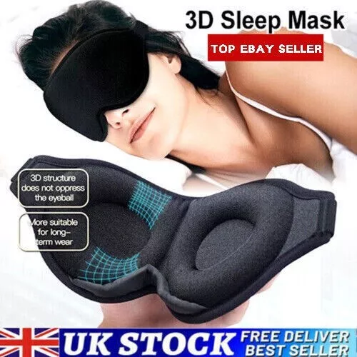 Soft Padded Sleep Mask 3D Eye Blackout Luxurious Eye Cover Travel Blindfold UK