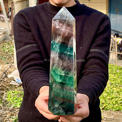 5.24LB Natural Fluorite Obelisk Quartz Crystal Wand Point Realistic Healing