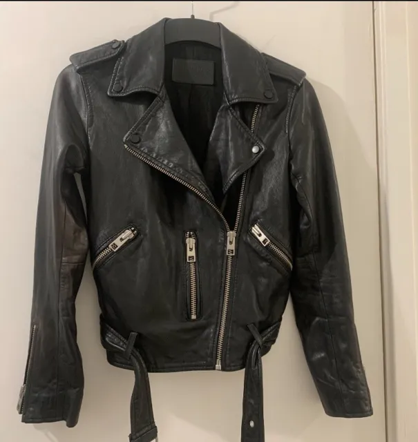 All Saints Balfern Biker Moto Jacket Black Genuine Leather Size 4 / 6