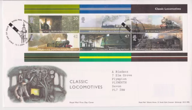 Tallents Pmk Gb Royal Mail Fdc 2004 Classic Locomotives Stamp Miniature Sheet