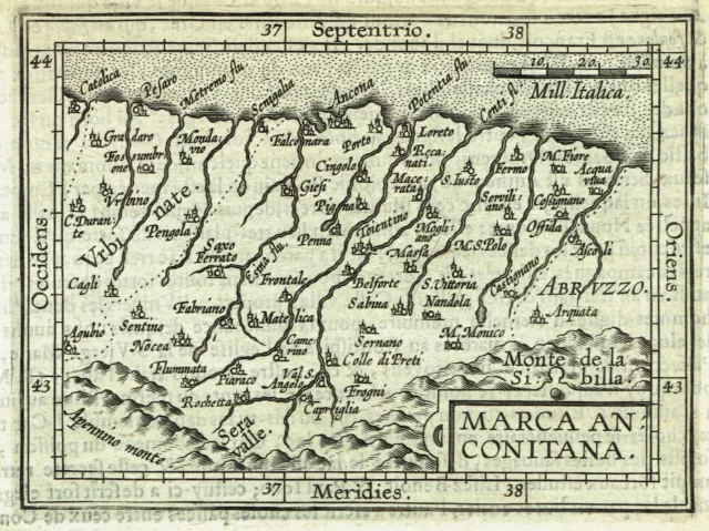 ANCONA MARCHE ORTELIUS 1601 Carta Geografica Originale - Mappa Antica - Italia