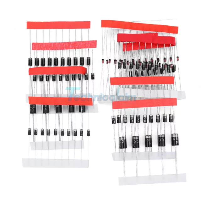 100pcs 1N4148 1N4007 1N5819 1N5399 1N5408 1N5822 FR107 FR207 Diode Assorted Kit