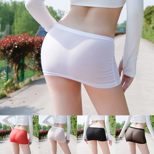 FEMME PUR JUPE Micro Mini Transparent Huilé Brillant Court Moulant