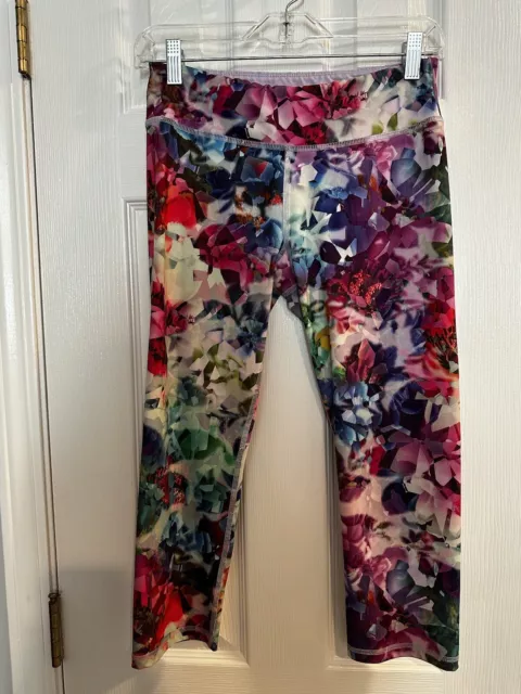 Live Love Dream Pretty Floral Capri Pants Womens Size M Stretch Exercise Yoga