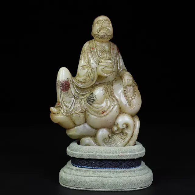 Chinese Exquisite Handmade Luohan Carving Shoushan Stone Statue