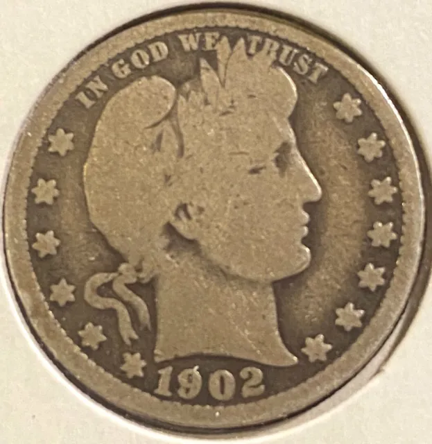 1902 Barber 90% Silver Quarter Dollar - 25c