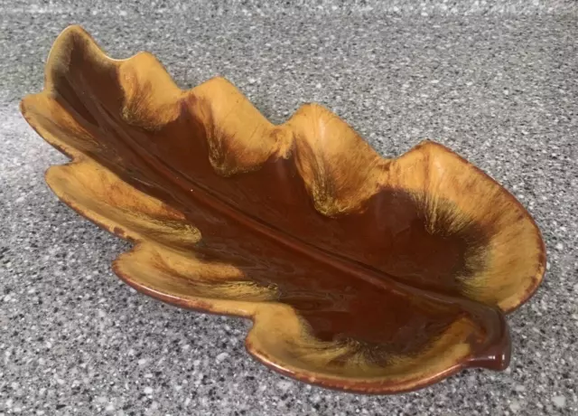 Blue Mountain Pottery Large Leaf Dish Canada Gold Brown Flow Glaze Plate Bowl