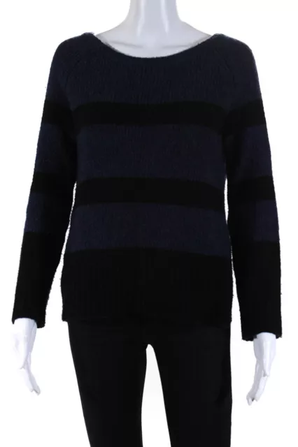 Vince Womens Wool Striped Scoop Neck Long Sleeve Sweater Navy Size XS