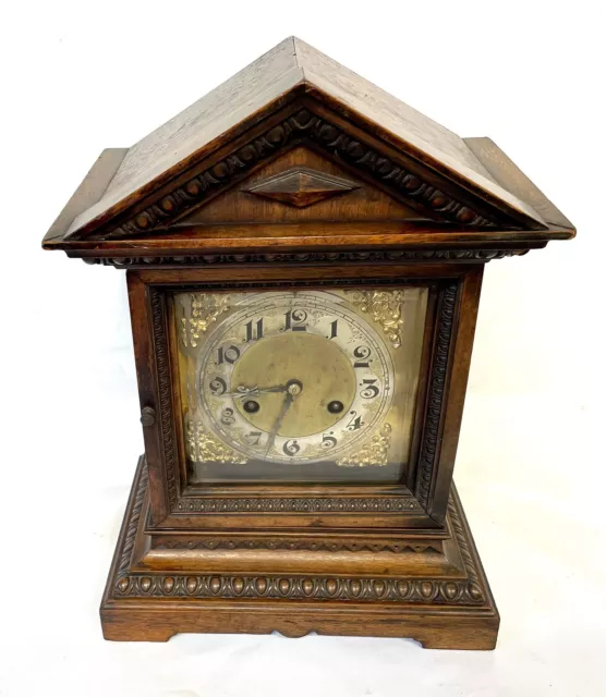 Antique Carved Walnut German Junghans Mantel Clock / Bracket Clock 3