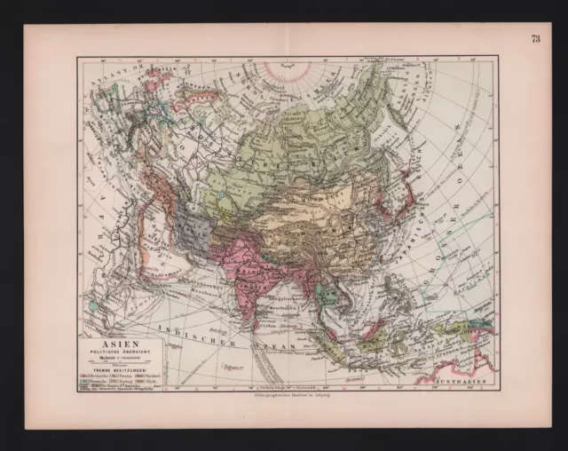 Landkarte map 1912: Asien. Politische Übersicht China Indien Korea Japan