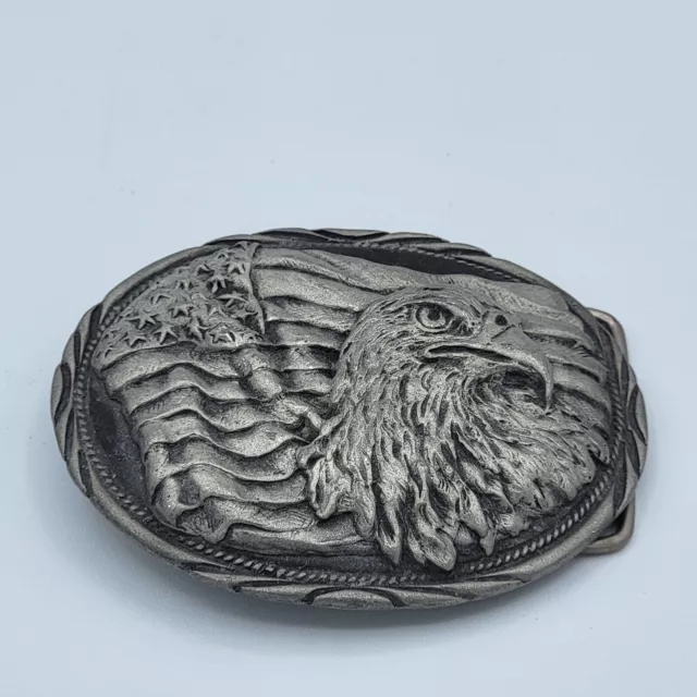 Patriotic Eagle American Flag Western Belt Buckle - SSI - Handcrafted in USA