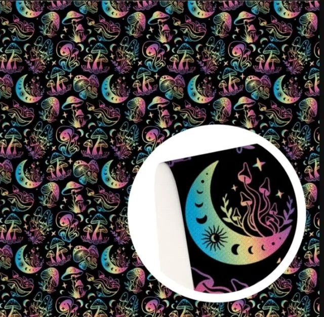 PSYCHEDELIC Mushroom rainbow FAUX LEATHER SHEET 8 x 12" 1219792 SMOOTH Hippy PSYCHEDELIC Mushroom rainbow FAUX LEATHER SHEET 8 x 12" 1219792 SMOOTH Hippy