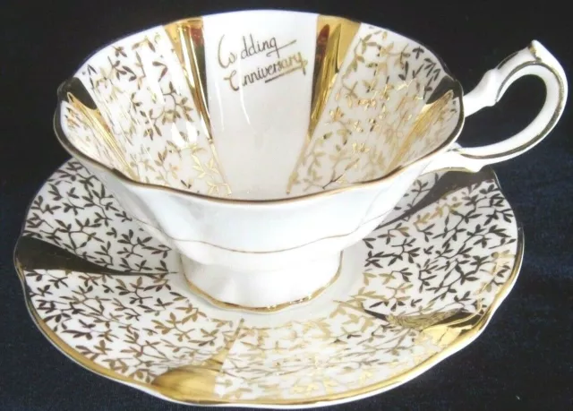 Queen Anne Gold Lace Bone China Tea Cup & Saucer - Golden 50th Ann. - England