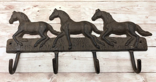 Cast Iron Running Horses Coat Hanger (4 Hooks)