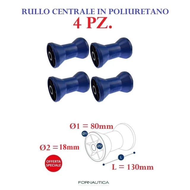 4 Rulli Centrali Blu Reggichiglia 130X80 Mm. Di Ricambio X Carrello Barca Rullo