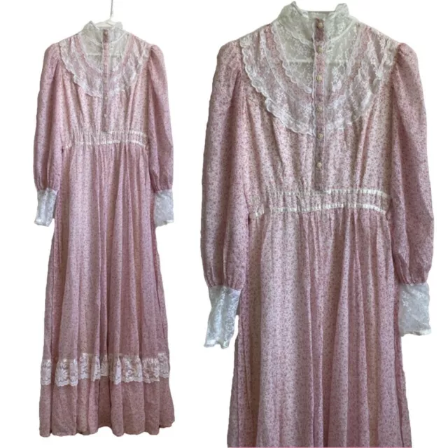 Gunne Sax Prairie Floral lace Long Sleeve Dress Perfect condition vintage size 7