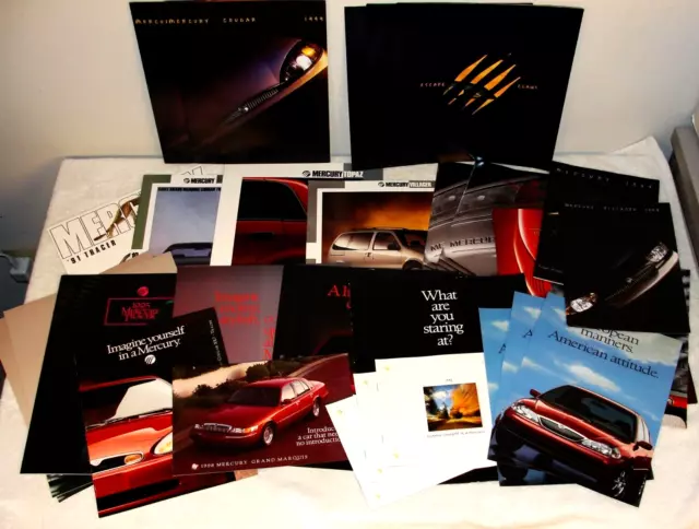 Lot of (30) - 1990's Mercury Dealer Sales Brochures (Full Line,Cougar,Tracer,++)