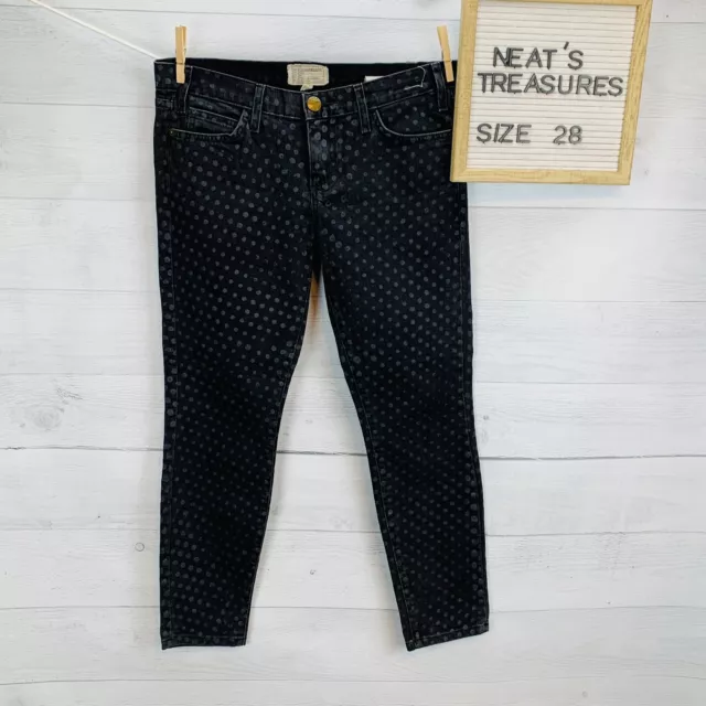 Current Elliott Womens BLACK POLKA DOT Stiletto Ankle Skinny Denim Jeans Sz 28