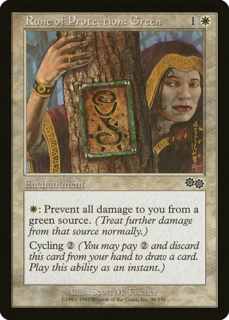Mtg Rune Of Protection: Green Exc - Runa Di Protezione: Verde - Us - Magic