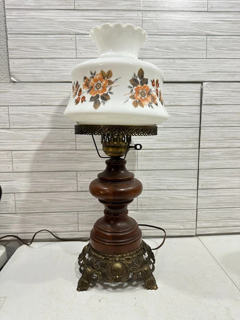 VTG Hurricane Gone with the Wind GWTW Style Parlor Lamp Wood Brass Base READ