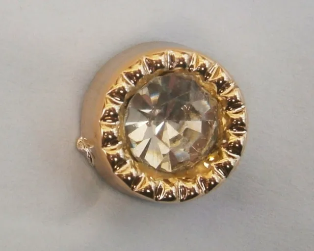 Y329) Gold tone round clear rhinestone Mini Brooch Tie collar lapel pin