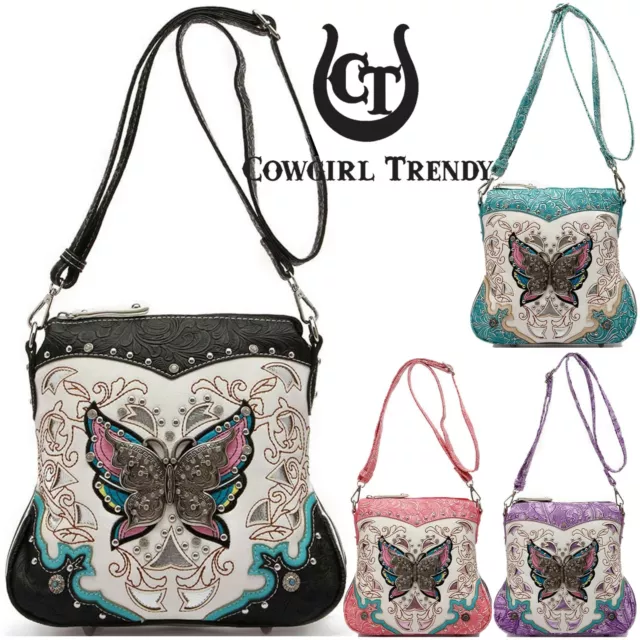 Butterfly Western Spring Style Studs Bag Leather Purse Women Crossbody Handbags