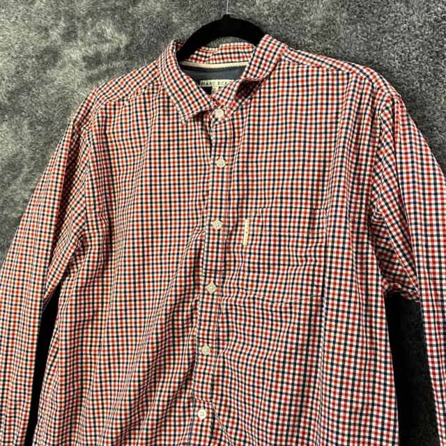 Marc Ecko Shirt Mens Large Red Gingham Check Plaid Well Hung Cut Sew Button Up