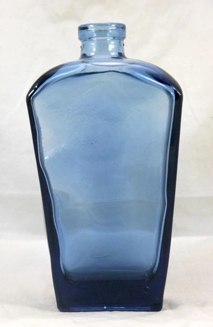 Dark Royal Blue Art Glass Bottle Vase. Mold Blown. Wavy Flat Tapered Sides 8.7"