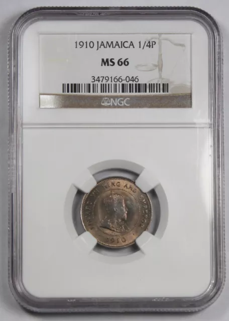 Jamaica 1910 1/4 Penny Farthing Copper-Nickel Coin NGC MS66 GEM KM#21 Edward VII