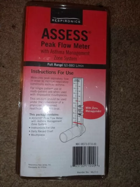 New Respironics Assess Peak Flow Meter Full Range 60-880 L/Min For Asthma