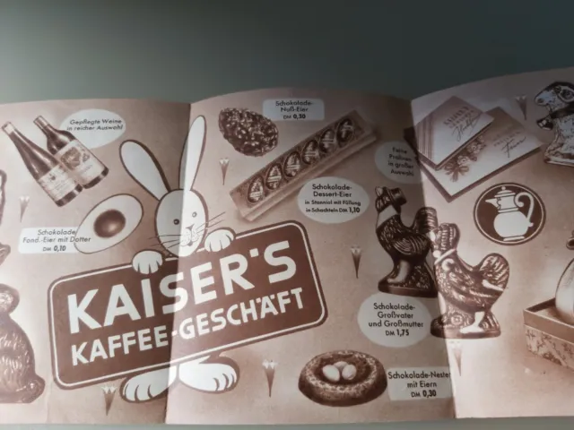 Oster-Falt-Prospekt "Kaiser's Kaffee" - Schokolade, Pralinen - 1950er  Jahre