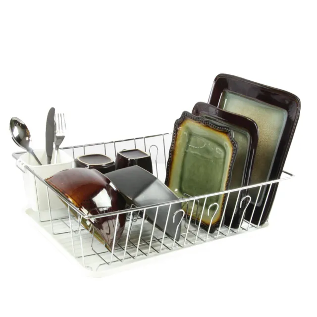 Megachef Dr-102 17.5 Inch White Single Level Dish Rack 14 Plate Positioners And