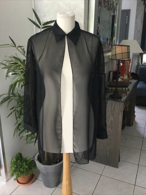 Chemisier Transparent En Voilage Noir - Taille 38/40 (équivalent Grand), Occasion Très Bon état