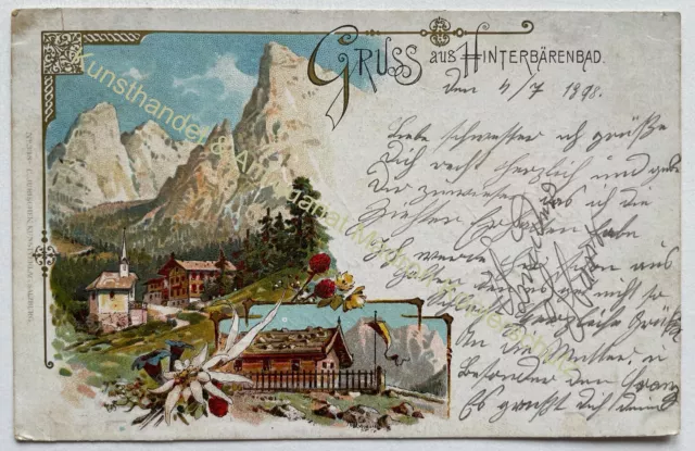 AK Litho Gruss aus Hinterbärenbad 1898 Kufstein Tirol Wilder Kaiser