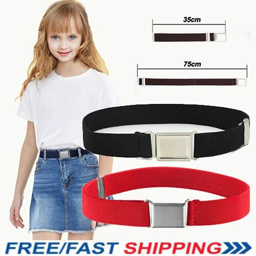 Boys Kids Belts Girls Elastic Adjustable Children Silver Alloy Buckle Toddler UK