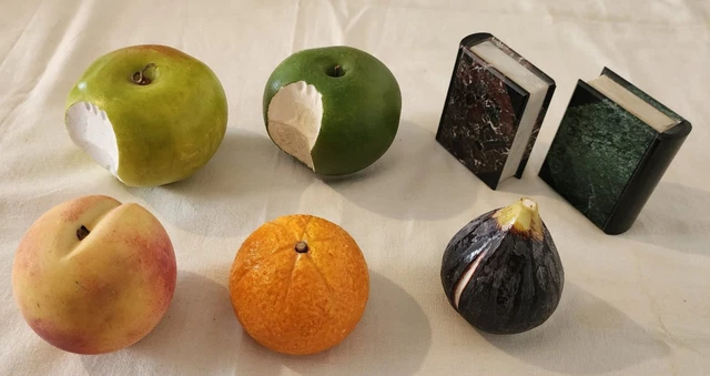 Lot De 5 Fruits Anciens Décoratifs En Marbre - Objet D'occasion - Décoration Vintage