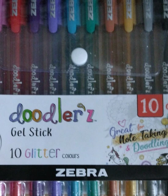 Lot De 10 Stylos à Bille Zebra Doodler'z - Encre Gel Noire 1.0 Mm, Corps Noir, Pour École/Bureau - 2