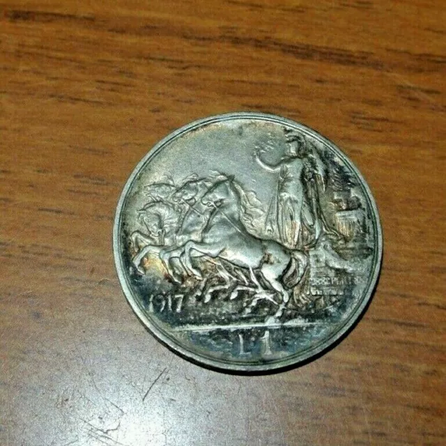 ITALY 1917  Silver Vintage One Lira Coin