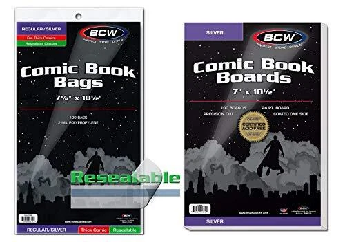 100 Silver Thick Comic Bags & Backer Boards