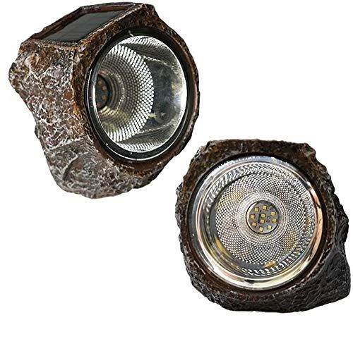 Solar Powered Rock Light, 2 Pack 10 LED Waterproof Garden Stone Lights Brown
