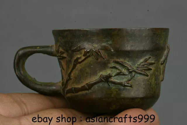 2,8"Da Qing markierte chinesische Bronze-Dynastie Palace Bambusgriff Trinkbecher