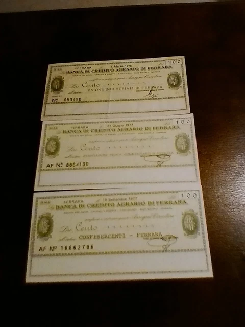 Miniassegni Banca Di Credito Agrario Di Ferrara - Lotto Ml1534  (N. 3 Emissioni)
