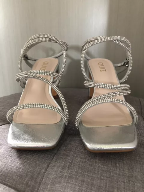 Quiz Silver Prom Shoes Size 4, Diamante Strappy Sandals, BRAND NEW, IN BOX.