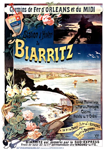 Affiche chemin de fer Orléans & Midi - Biarritz