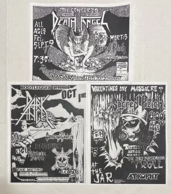 3 1980s Concert Flyers Dark Angel Death Angel Sacred Reich Phoenix Reproduction