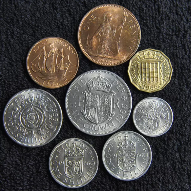 United Kingdom coin set - 1966 - Half Penny to Half Crown. Small bulk lot. UNC.