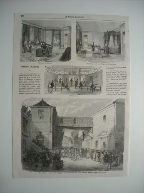 Gravure 1868. L’empereur A Plombieres-Les-Bains, Vosges. Francs-Tireurs, Rue Sta